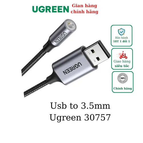 Cáp chuyển USB 2.0 to 3.5mm (mic+loa) Ugreen 30757