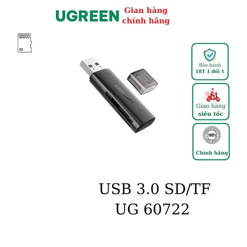 Đầu đọc thẻ SD/TF chuẩn USB 3.0 Ugreen 60722