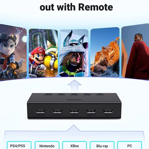 Bộ gộp HDMI chuẩn 2.0 5 vào 1 ra hỗ trợ 4K 60Hz Ugreen 90512
