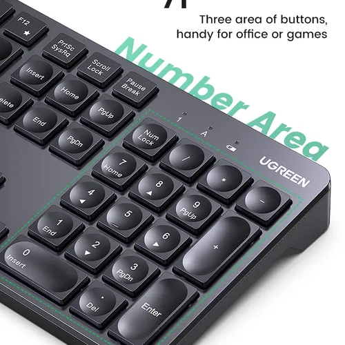 Bàn phím không dây 2.4Ghz dùng cho máy tính laptop chất liệu nhựa ABS màu đen Ugreen 90250