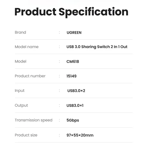 Bộ gộp USB 3.0 2  ra 1 Ugreen 15149