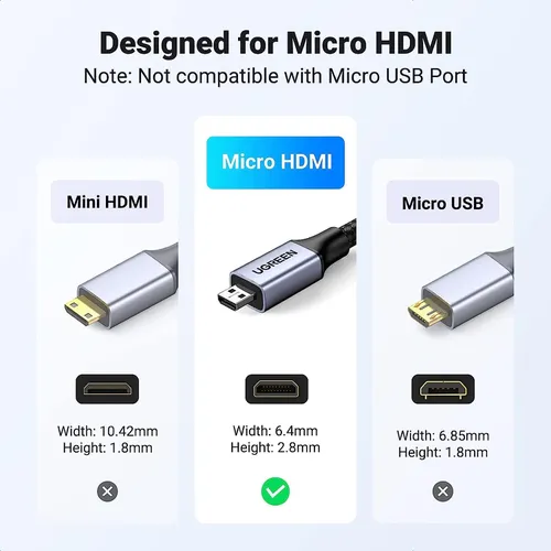 Cáp Micro HDMI to HDMI dài =1m hỗ trợ 8K Ugreen 15516