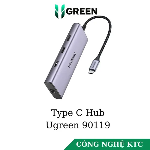 Bộ chuyển Type C to HDMI * 2  + USB + LAN Gigabit + PD 60W + SD/ TF Ugreen 90119