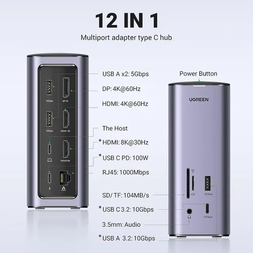 Bộ chuyển Type C sang 3*USB 3.0+2*HDMI+1DP+RJ45+SD&TF+3.5mm Ugreen (90325)