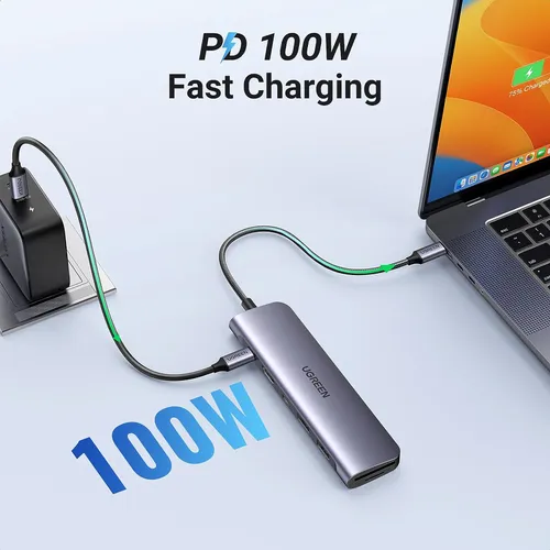 Bộ chuyển Type C to HDMI 4k@30Hz + 2 x USB 3.0 + USB-C + SD&TF + PD Ugreen 15214