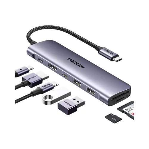 Bộ chuyển Type C to HDMI 4k@30Hz + 2 x USB 3.0 + USB-C + SD&TF + PD Ugreen 15214