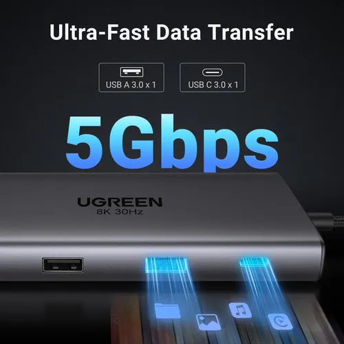 Bộ chuyển đổi USB-C sang 2*USB C+2*USB 2.0+USB 3.0+2*HDMI + SD/TF + LAN hỗ trợ 8K Ugreen 15534 CM639