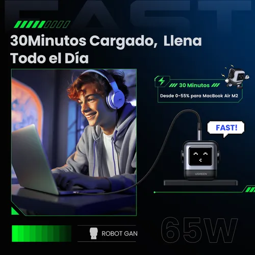 Củ sạc nhanh Robot GaN Nexode RG 65W Ugreen 15570