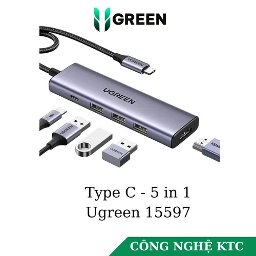 Bộ chuyển Type C To HDMI + 3*USB 3.0 + PD Power 4K@60Hz  Ugreen 15597