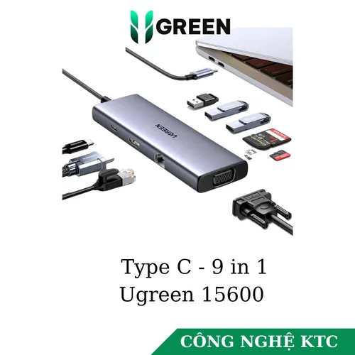 Bộ chuyển Type C to HDMI + VGA + USB 3.0 + LAN 1Gbps + Card Reader + PD 100w Ugreen 15600
