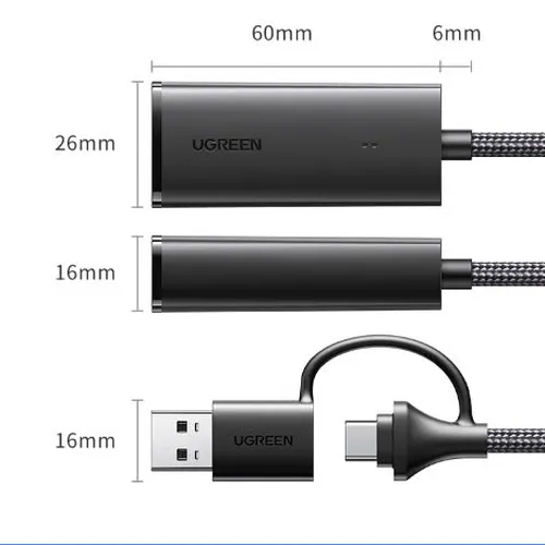 Cáp chuyển USB Type-C kèm USB-A sang cổng mạng Gigabit  Ugreen 15638 CM650