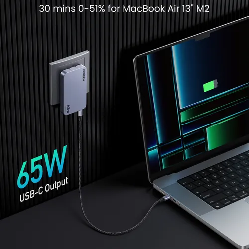 Sạc điện thoại 2 cổng USB-C và 1 USB Nexode Pro hỗ trợ GaN 65W màu ghi xám Ugreen 15817 X753
