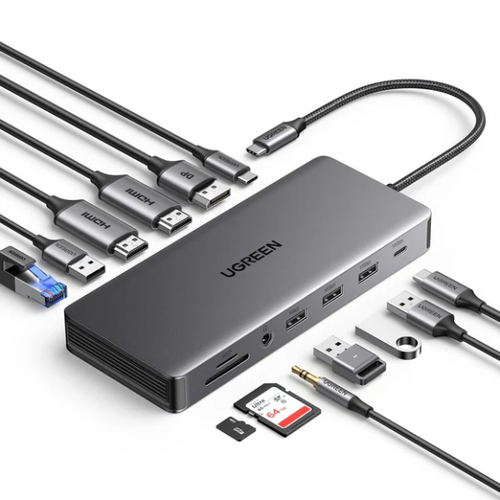 Bộ chuyển đổi USB-C sang USB-C PD+2*USB 3.2+USB-C 3.2+2*USB 3.0+RJ45+2*HDMI+DP+SD/TF+3.5mm  hỗ trợ 4K Ugreen 15978 CM681