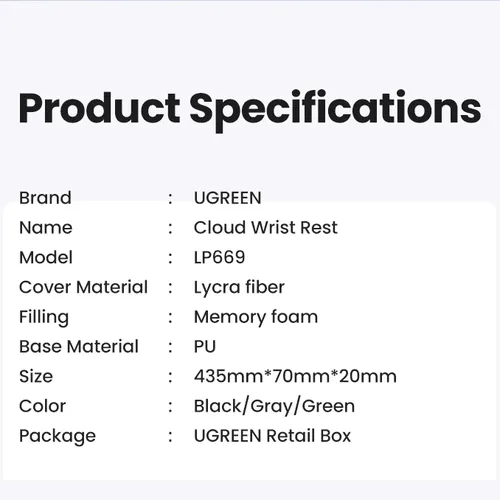 Tấm lót bàn phím đệm cổ tay chất liệu cao su (không xốp) màu đen Ugreen 25248