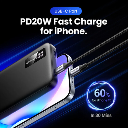 Pin sạc dùng cho điện thoại 10000mAh Li-ion màu ghi 2 cổng đầu ra Ugreen 25742 PB311