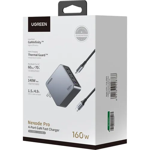 Củ sạc Nexode GaN Pro 160W 2 cổng USB-C và 1 USB Nexode Ugreen 25876