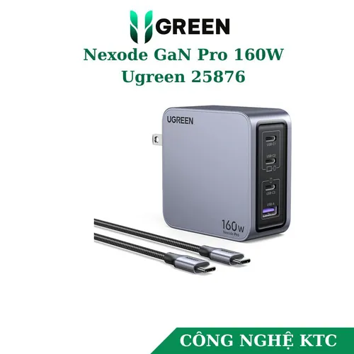 Củ sạc Nexode GaN Pro 160W 2 cổng USB-C và 1 USB Nexode Ugreen 25876