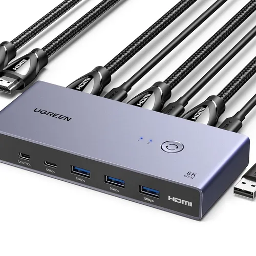 Bộ gộp HDMI 2 vào 1 ra màu đen hỗ trợ KVM 8K Ugreen 25961