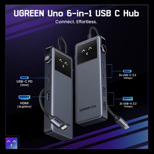 Bộ chuyển đổi USB-C sang USB-C PD+2*USB 3.2+2*USB-C 3.2+HDMI Groovy Robot Uno Ugreen 35998 CD361
