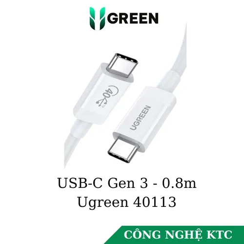 Cáp USB-C 4 Gen 3 dài 0.8m hỗ trợ 8k + PD100w + truyền data 40Gbps Ugreen 40113