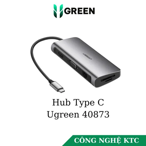 Bộ chuyển USB Type C to HDMI, VGA , USB 3.0 , LAN 1Gbps , Card Reader  Ugreen 40873