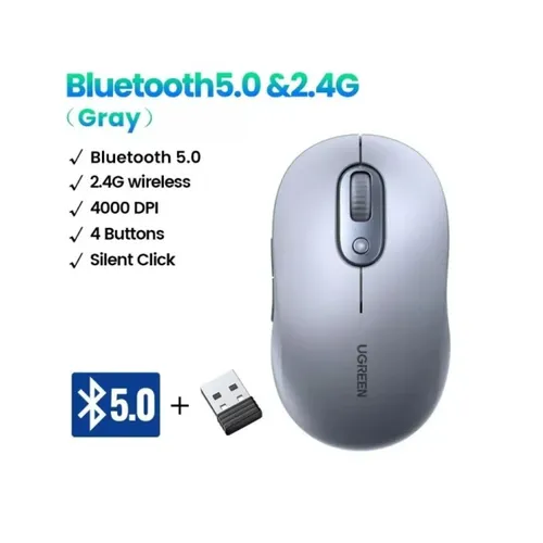 Chuột không dây 2.4Ghz + Bluetooth dùng cho máy tính laptop chất liệu nhựa ABS màu xám Ugreen 45149 M556