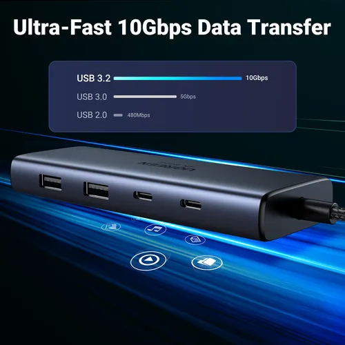 Bộ chuyển đổi USB-C sang USB-C PD+2USB-A 3.2+2USB-C 3.2+2HDMI hỗ trợ 4K Ugreen 45379