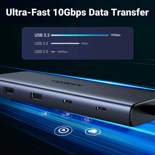 Bộ chuyển đổi USB-C sang USB-C PD+USB-A 3.2+USB-A 3.0+2xUSB-C 3.2+2xHDMI+LAN+SD+TF hỗ trợ 4K Ugreen 45380