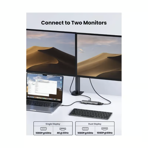 Bộ chuyển đổi USB-C sang 2*USB C+2*USB +HDMI+VGA + SD TF LAN+3.5mm hỗ trợ 4K Ugreen 45520 CM639