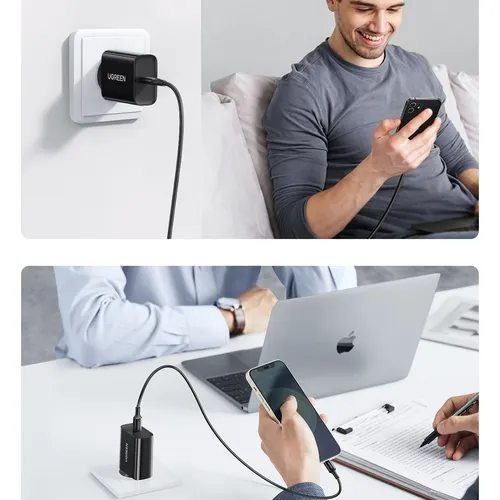 Sạc điện thoại cổng USB-C trợ PD 20W màu đen cáp Type-C to lightning Ugreen 50799