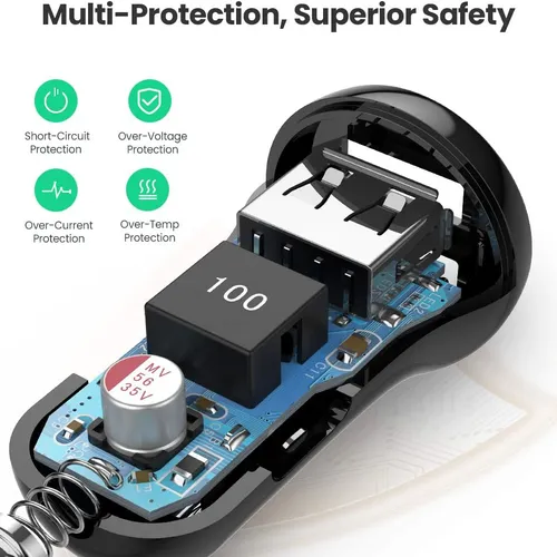 Sạc điện thoại 2 cổng 24W dùng trên ô tô màu đen Ugreen 50875 ED018