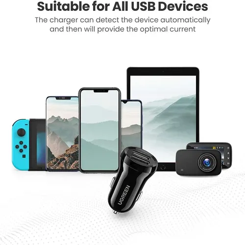 Sạc điện thoại 2 cổng 24W dùng trên ô tô màu đen Ugreen 50875 ED018