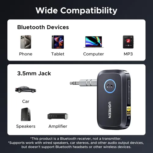 Thiết bị nhận Bluetooth 6.0 công suất Bluetooth hỗ trợ Hi-Res LDAC đầu ra 3.5mm Ugreen 55546