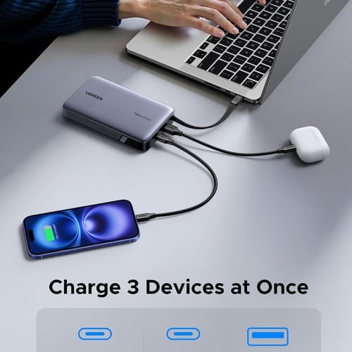 Pin sạc dự phòng dùng cho điện thoại  laptop 20000mAh Lithium có dây USB-C tích hợp Ugreen 55992B PB551