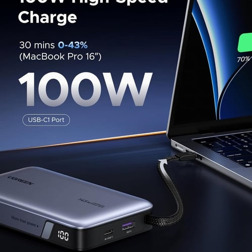 Pin sạc dự phòng dùng cho điện thoại  laptop 20000mAh Lithium có dây USB-C tích hợp Ugreen 55992B PB551