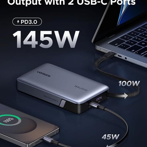 Pin sạc dự phòng dùng cho điện thoại  laptop 20000mAh Lithium có dây USB-C tích hợp Ugreen 55992B PB551