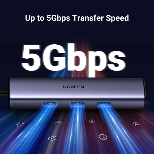 Bộ chia Type C 3 cổng USB 3.0 + Lan RJ45 Ugreen 60600