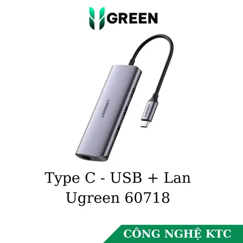 Bộ chia Type C 3 cổng USB 3.0 + Lan RJ45 Ugreen 60718