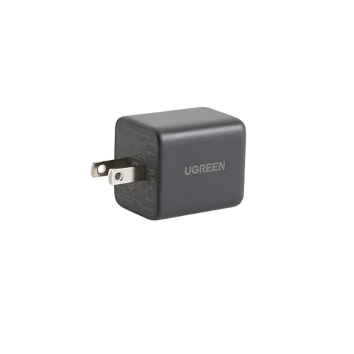 Sạc điện thoại 2 cổng USB-C và USB-A GaN 30W màu đen chân cắm dẹt Ugreen 65025 X516