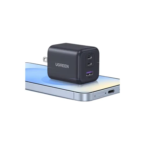 Sạc điện thoại 3 cổng USB-C và USB-A GaN 45W màu đen chân US Ugreen 65155B X527