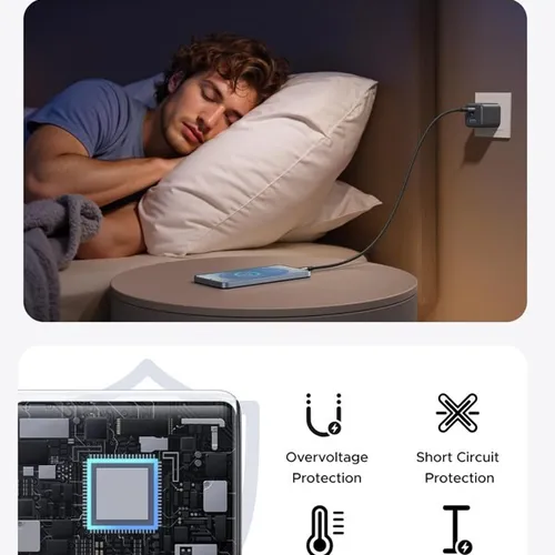 Sạc điện thoại 3 cổng USB-C và USB-A GaN 45W màu đen chân US Ugreen 65155B X527