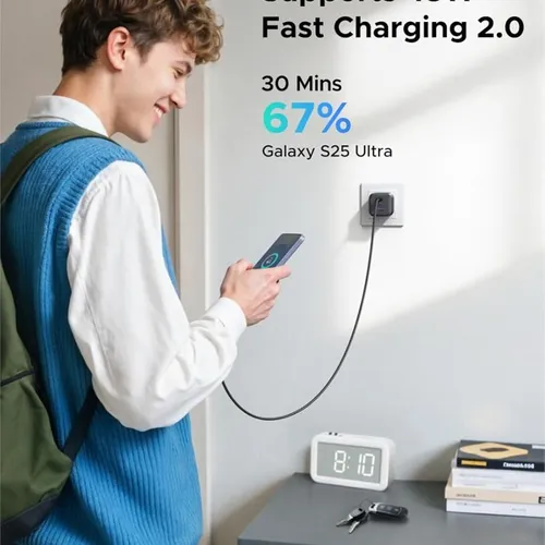 Sạc điện thoại 3 cổng USB-C và USB-A GaN 45W màu đen chân US Ugreen 65155B X527