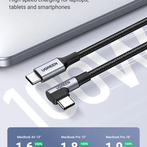 Cáp sạc Type C bẻ góc 90 dài 1m PD 100W Ugreen 70643 US334