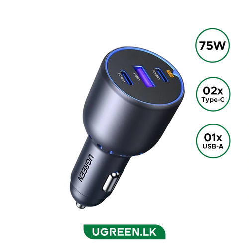 Sạc USB 3 cổng cho ô tô QC 3.0 và Type-C màu ghi xám Ugreen 35024 EC703