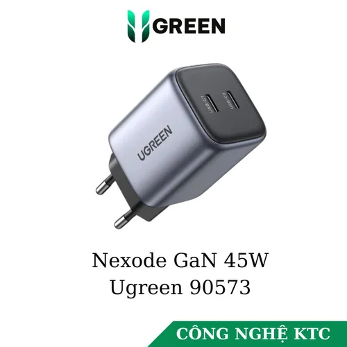 Củ sạc nhanh Nexode GaN 45W 2 cổng Type-C PD3.0 Ugreen 90573