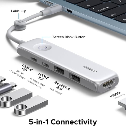 Bộ chuyển đổi USB-C sang 2*USB 2.0 + USB 3.2 + HDMI + PD Ugreen 95189 U601