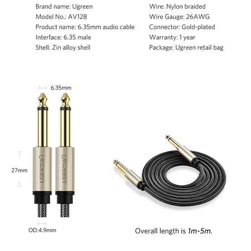 Cáp âm thanh 6.5mm dài 2M Ugreen 10638 AV128