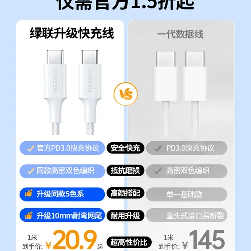 Cáp sạc nhanh USB-C PD 60W dài 1M Ugreen 35465 L501