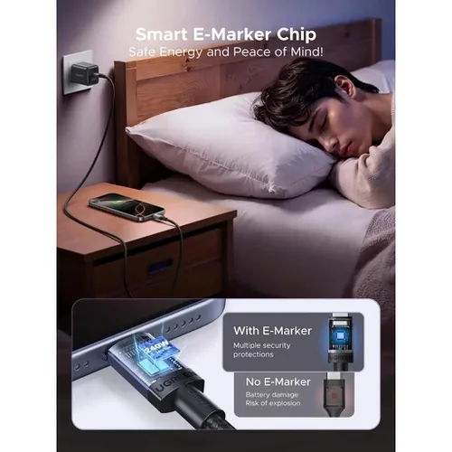 Cáp sạc nhanh USB Type-C dài 3M màu đen xám 240W Ugreen 65909 L532