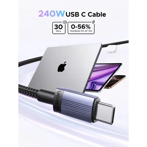 Cáp sạc nhanh USB Type-C dài 3M màu đen xám 240W Ugreen 65909 L532